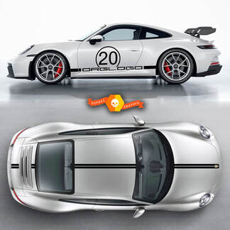 Pair  Porsche 911 Porsche Carrera Rocker Panel Hood Roof Side Stripes Doors Kit Decal Sticker
