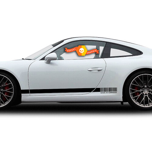 Made in Germany Barcode Side Stripes Vinyl Decals Pair for Porsche 911