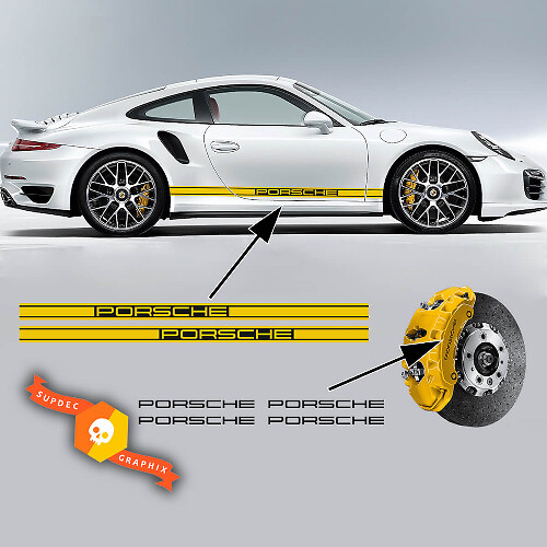 Pair Porsche 911 996 Carrera turbo 2 Colours Side Stripes Decals + 4 brake calipers Decals Vinyl Stickers Decals
