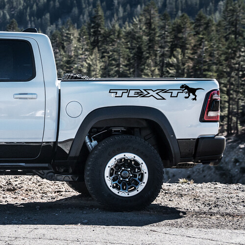 T-Rex Silhouette Custom Text Bedside Vinyl Decal Sticker for RAM 1500 Rebel, TRX 2019-2026