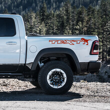 T-Rex Silhouette Custom Text Bedside Vinyl Decal Sticker for RAM 1500 Rebel, TRX 2019-2026_3