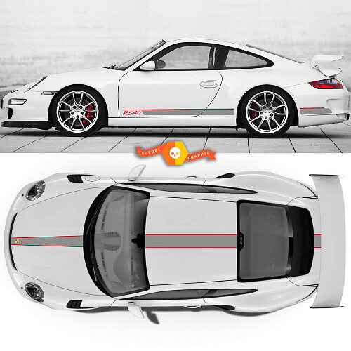 Dual Porsche 911 Porsche Body Stickers Door Side Skirt Decals Tail Roof Side Stripes Doors Kits
