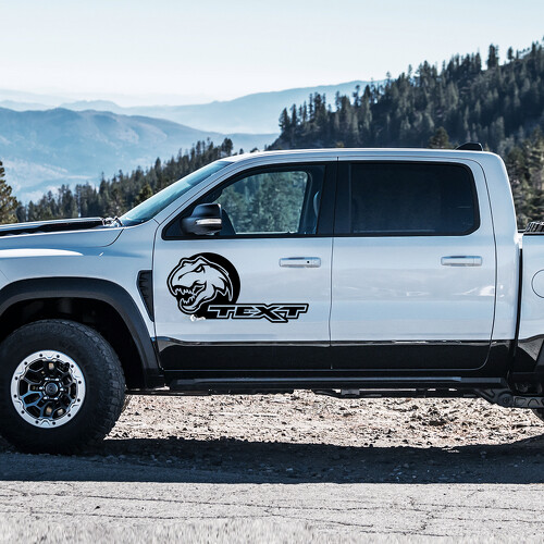 T-Rex Head Custom Text Side Door Vinyl Decal Sticker for RAM 1500 Rebel, TRX 2019-2026