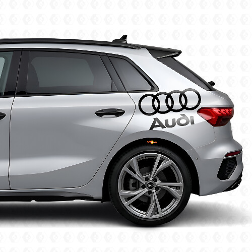 Audi Lettering and Rings Side Vinyl Decal Set for Audi Cars