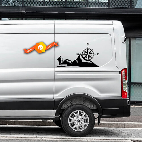 Pair 2023 Musclecar TRANSIT-TRAIL Compass Mountain Traveler  Voyager Logo Vinyl Stickers Decals Any Size For Nissan, Toyota, Chevy, GMC, Dodge, Musclecar
