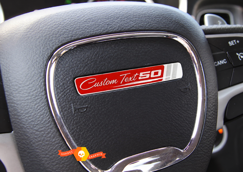 50th Anniversary Red Silver Script Custom Text Domed Insert Steering Wheel Vinyl Decal Sticker for Dodge Challenger