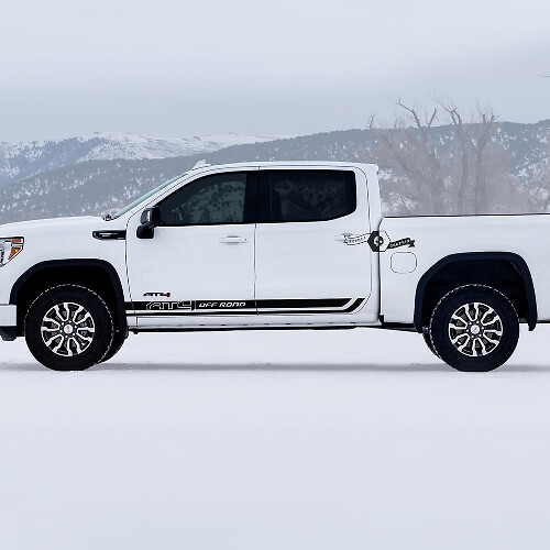 Pair GMC GM Sierra 1500 AT4 Doors Rocker Panel stripes Off-Road Side Bed Destroyed Вestroyed Decals Stickers 2