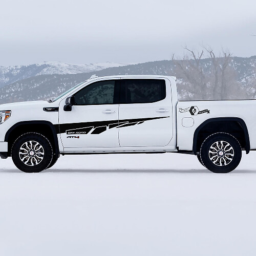 2 New GMC GM Sierra 1500 AT4 Fender Doors Splash Off-Road Side Bed Destroyed Decals Stickers

