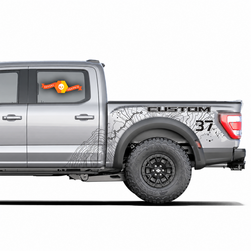 SVT CUSTOM Topographic Map Splash 37 Bedside Vinyl Decal Sticker for Ford F-150 Raptor 2023