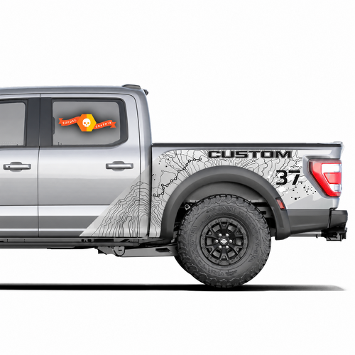 SVT CUSTOM 37 Package Topographic Map Splash Bedside Vinyl Decal Sticker for Ford F-150 Raptor 2023