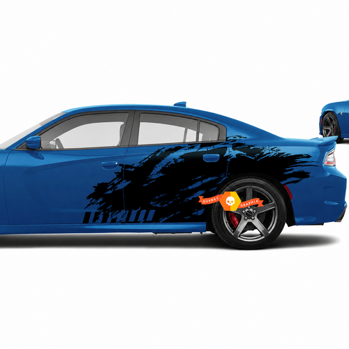 Grunge Slash and Strobe Pair Side Rear Fender Vinyl Decal Sticker for Dodge Challenger