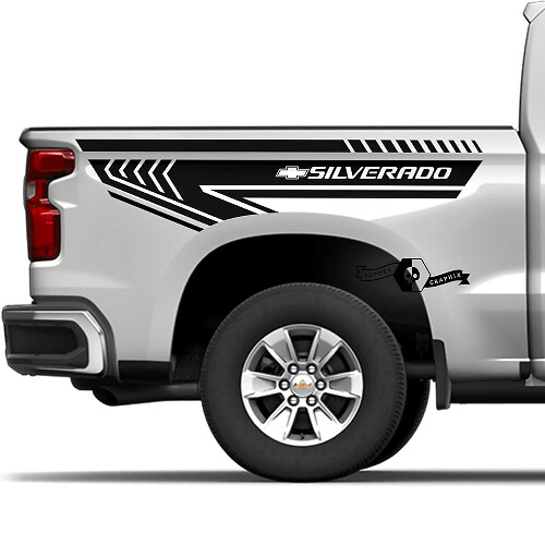 Pair Chevrolet Silverado 2022+ 2023 Side Bed Logo Stripe Vinyl Decal Sticker
