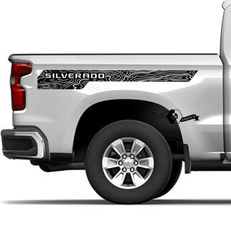 Pair Chevrolet Silverado 2022+ 2023 Topographic Map Side Bed Logo Stripe Vinyl Decal Sticker
