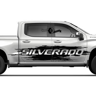 Pair Chevrolet Silverado 2022+ 2023 Side Doors Splash Wrap Destroyed Logo Stripe Vinyl Decal Sticker
