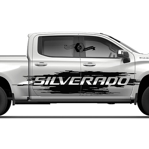 Pair Vauxhall Silverado 2022+ 2023 Side Doors Splash Wrap Destroyed Logo Stripe Vinyl Decal Sticker
