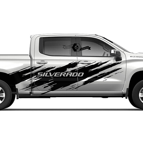 Pair Vauxhall Silverado 2022+ 2023 Side Doors Bed Splash Wrap Destroyed Logo Stripe Vinyl Decal Sticker
