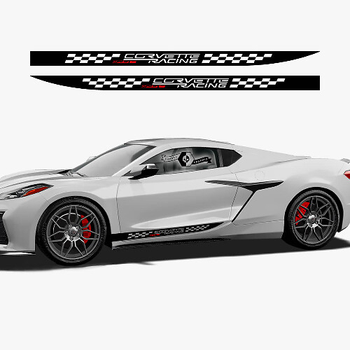 2x Chevrolet Corvette Z06 Side Doors Stripes 2 Colours Checkerboard Flag Vinyl Decal Sticker
