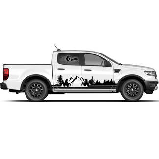 Pair Ford F-150 Raptor 2022 Side Doors Mountain Forest Graphics Set Side Stripe Decal
