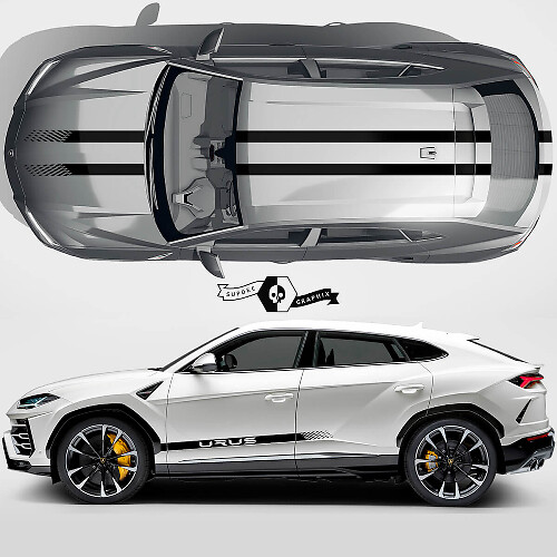 Side Doors Bonnet Roof Lines Checkered Stripes Vinyl Decal Sticker Graphics 2 For Lamborghini Urus 2021 - 2023