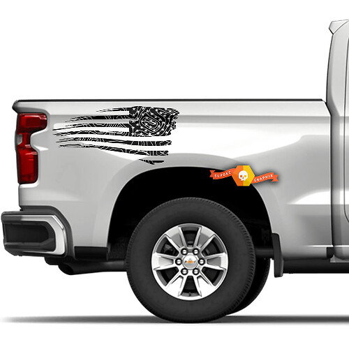 USA Flag Topographic Style Truck Bed Side Vinyl Decal For Trucks