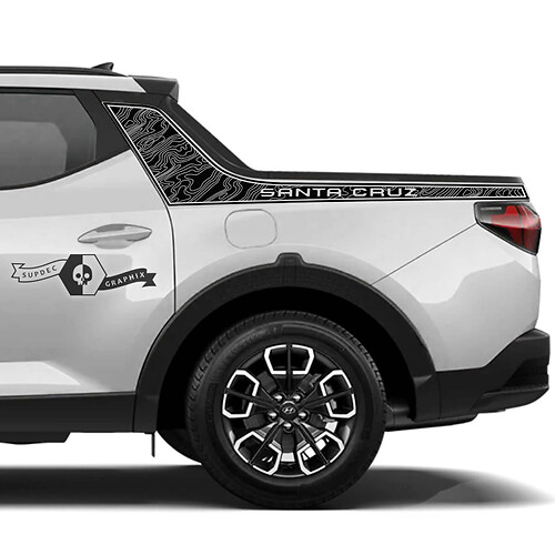 Pair Hyundai Santa Cruz Modern Rally Side Bed Logo Contour Map Trim Vinyl Stickers Decal Graphic
