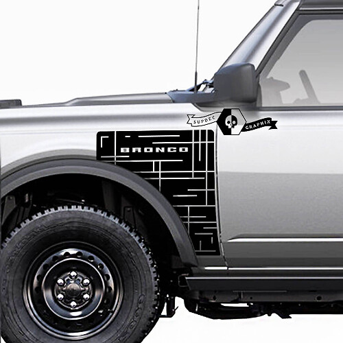 Lignes Everglades Style Panneau Latéral Autocollant en Vinyle Paire pour Ford Bronco