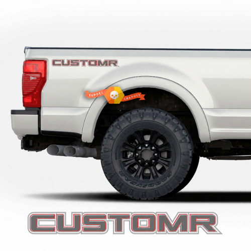 CUSTOMR Red Double Outline Lettering Pair Bedside Vinyl Decal Sticker for Ford F-150