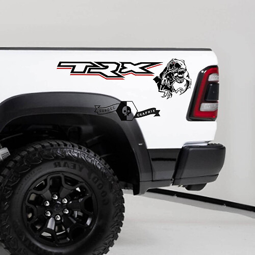 T-Rex Eating Raptor Bed Side Vinyl Decals Kit for Dodge Ram TRX 2020-23