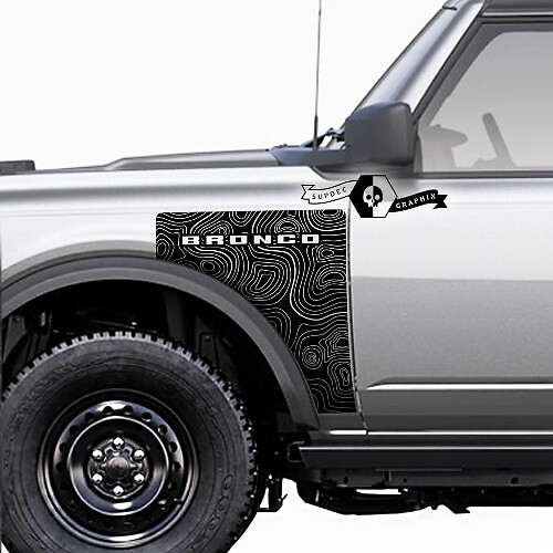 Pair Ford Bronco Topographic Map Everglades Style Side Panel Vinyl Decal Sticker Graphics Kit 3
