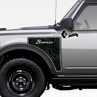 Pair Ford Bronco Logo Topographic Map Everglades Style Side Panel Vinyl Decal Sticker Graphics Kit 1
