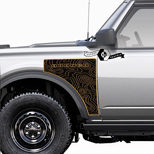 Logo Topographic Map Everglades Style Side Panel Vinyl Decal Graphics Kit Pair 2 for Ford Bronco