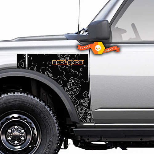 Pair Ford Bronco Badlands Side Style Side Panel Сontour Map Logo Vinyl Decal Sticker Graphics 2 Colors
