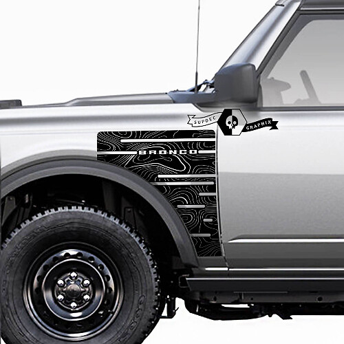 Pair Ford Bronco Badlands Side Style Fender Panel Trim Сontour Map Vinyl Decals Sticker Graphics
