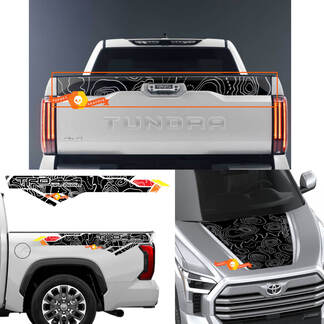 Full kit Hood Side and Tailgate Topographic Map TRD 4X4 Off Road Wrap Decals for Toyota Tundra Third generation XK70 2021 - up Sticker Graphics SupDec Design
