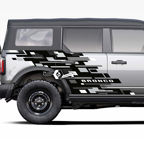 Pair of Doors Side Geometric Graphics Monochrome Splash Decals Stickers for Ford Bronco 2021-2023 in 3 Colours
