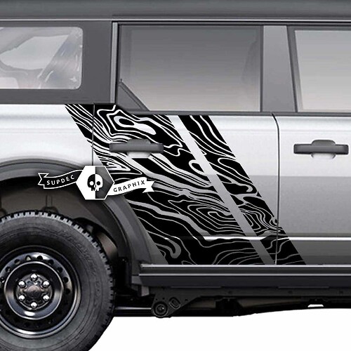 Pair of  Doors Side Topographic Map Graphics Splash Decals Stickers for Musclecar horse 20212022 2023
