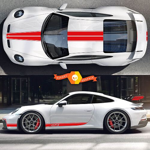 Racing Hood Roof Side Stripes Vinyl Decal Kit For Porsche 911 Carrera GT3 