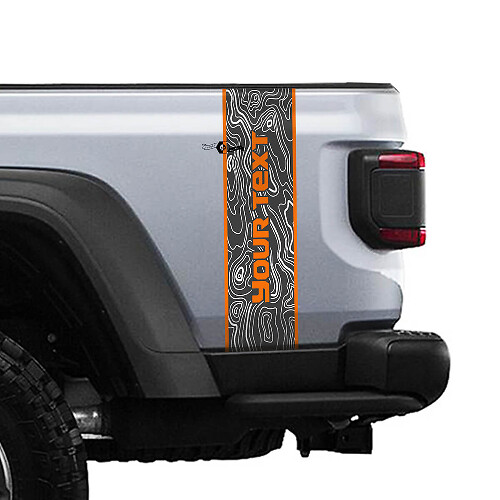 Custom Text Topographic Map Rear Side Stripe Vinyl Graphics 3 Colours for Jeep Gladiator