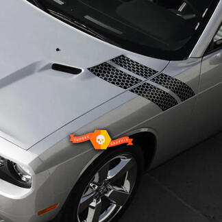 Pair Dodge Challenger Hood Fender Side Hash Marks Stripe Up Honeycomb Racing Stripes Decals For 2009-2014
