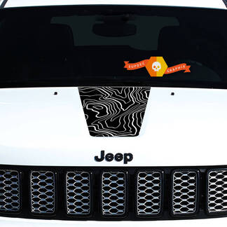2011-2018 Jeep Grand Cherokee Front Hood Graphic Decal Blackout Topographic Map Line

