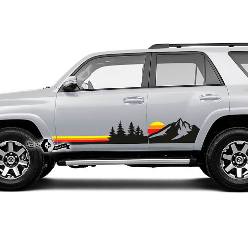 Pair 4Runner 2023 Side Door Hood Old School Sunset Vinyl Mountains Forest Decals stripe Stickers for Toyota 4Runner TRD
