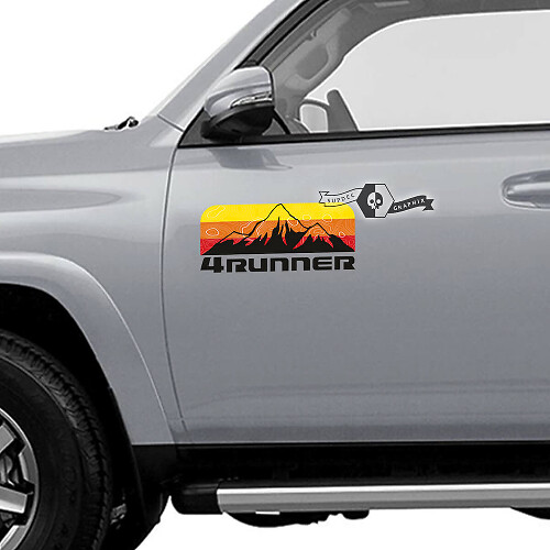 Pair 4Runner 2023 Side Doors Old School Sunset Vinyl Mountains Decals Stickers for Toyota 4Runner TRD
