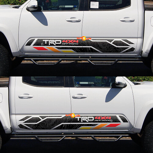 TRD 4x4 Off Road Topographic Rocker Panel Vinyl Decal Kit for Toyota Tacoma Tundra