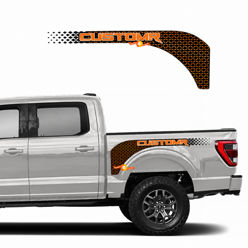 CUSTOMR Orange Lattice Fender Pair Bedside Vinyl Decal Sticker for Ford F-150 2022-2023