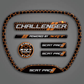 Set of Challenger SRT Scat Pack Honeycomb Cinnamon Orange Steering WHEEL TRIM RING emblem domed decal Charger Dodge Scatpack
