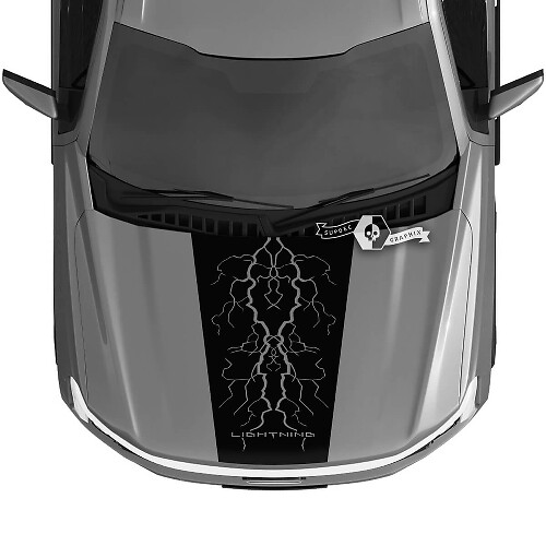 Hood Ford F-150 Lightning 2022 2023 Blackout Dual Lightning Decals Stickers Graphics Vinyl Nomo
