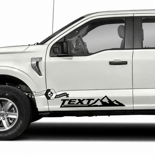 TEXT Three Peak Mountain Line Pair Door Vinyl Decal Sticker for Ford F-150 2022-2023