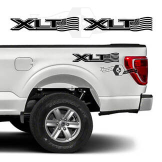 Pair Ford F-150 XLT 2023 USA Flag Bed Logo Graphics Side Decal Sticker
