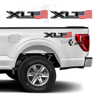 Pair Ford F-150 XLT 2023 Color USA Flag Bed Logo Graphics Side Decal Sticker
