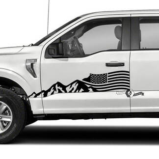 Pair Ford F-150 XLT 2023 USA Flag Doors Mountains Graphics Side Decal Sticker
